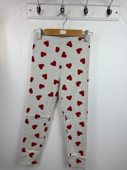 Ex M*S Red Heart Grey Leggings - Girls 6 - 7 Years - Back On The Shelves High Street Outlet Online UK