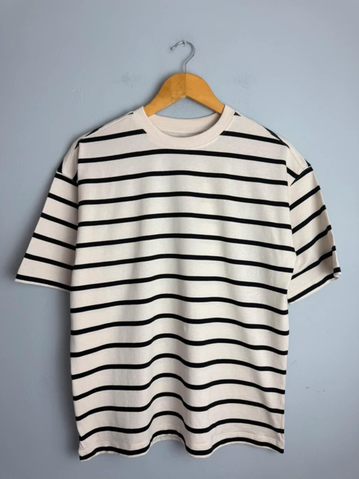 NEW Ex M&S 100% Cotton Black & Cream Short Sleeve Top - Girls Boys 13-14 Years