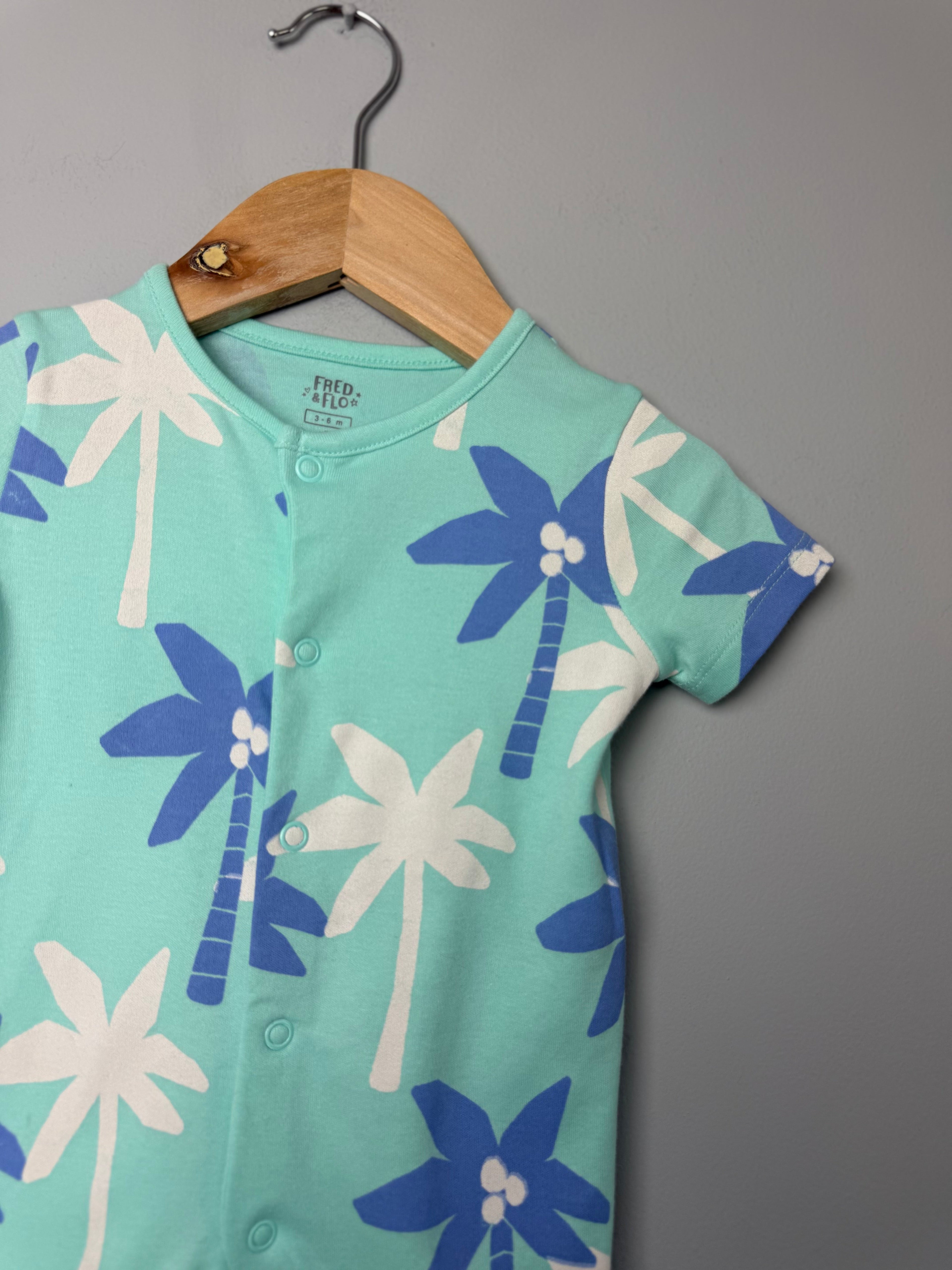 F&F Blue Tropical Romper - Baby Boys 3 - 6 Months - Discounted high street clothing for children, ladies and men including everyday wear and seasonal styles. UK online