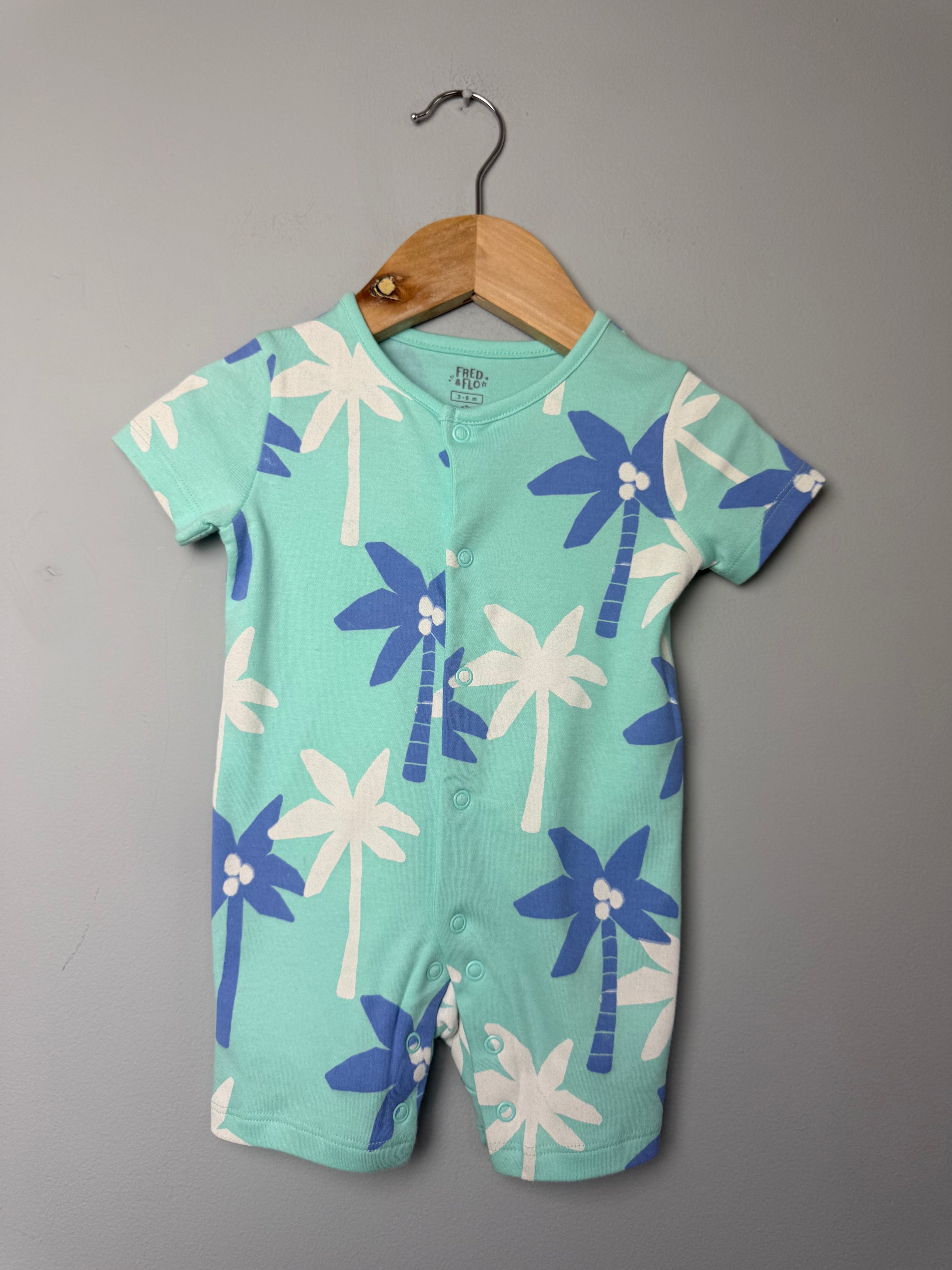 F&F Blue Tropical Romper - Baby Boys 3 - 6 Months - Discounted high street clothing for children, ladies and men including everyday wear and seasonal styles. UK online