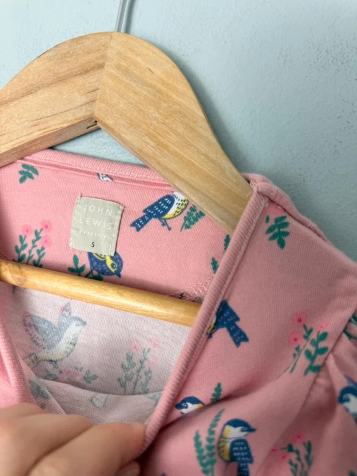 John Lewis Pink Floral Bird Short Sleeve Tiered Dress - Girls 5 Years - Discounted high street clothing for children, ladies and men including everyday wear and seasonal styles. UK online