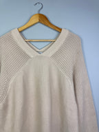 Ladies Cream Heavy Knit Cotton V - Neck Jumper - Size XL - Discounted high street clothing for children, ladies and men including everyday wear and seasonal styles. UK online