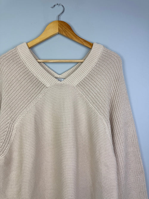 Ladies Cream Heavy Knit Cotton V - Neck Jumper - Size XL - Discounted high street clothing for children, ladies and men including everyday wear and seasonal styles. UK online
