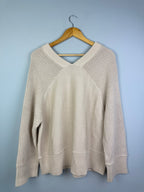 Ladies Cream Heavy Knit Cotton V - Neck Jumper - Size XL - Discounted high street clothing for children, ladies and men including everyday wear and seasonal styles. UK online