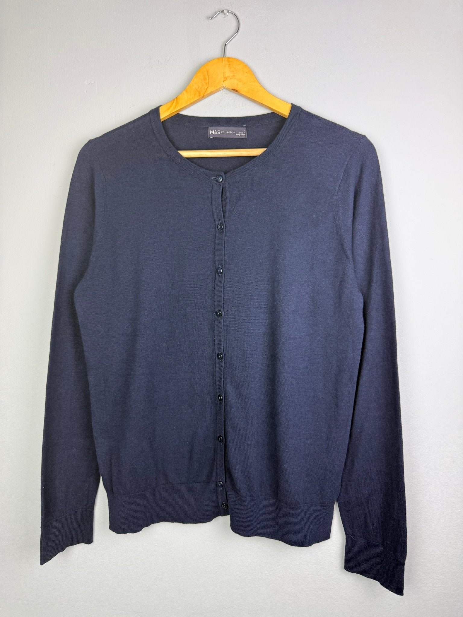 Ladies Ex MS Navy Button Cardigan - Size L - Discounted high street clothing for children, ladies and men including everyday wear and seasonal styles. UK online