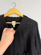 Ladies Ex RI Black Chunky Knit Cropped Jumper - Size S - Discounted high street clothing for children, ladies and men including everyday wear and seasonal styles. UK online