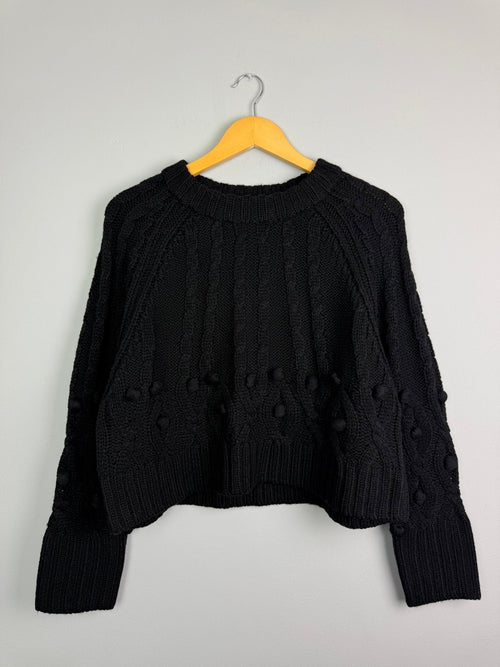 Ladies Ex RI Black Chunky Knit Cropped Jumper - Size S - Discounted high street clothing for children, ladies and men including everyday wear and seasonal styles. UK online