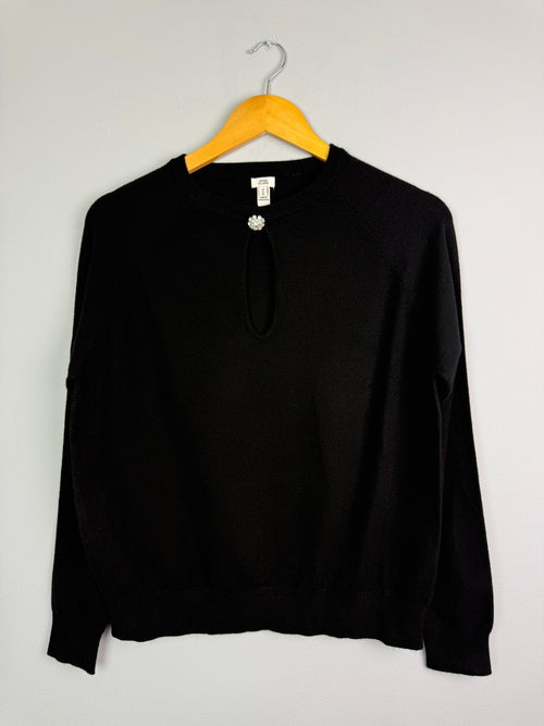 Ladies Ex RI Black Decorative Knit Jumper - Size M - Discounted high street clothing for children, ladies and men including everyday wear and seasonal styles. UK online