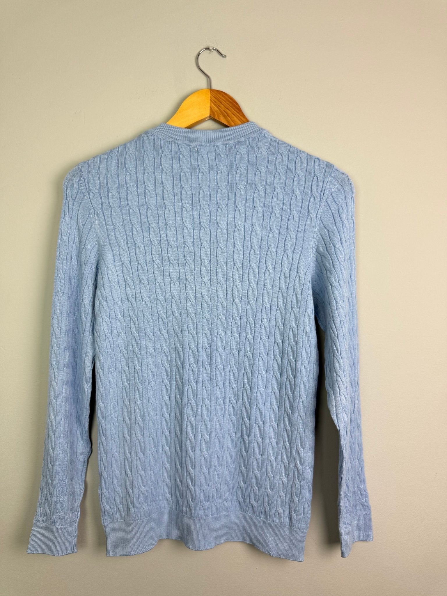 Ladies Ex RI Blue Cable Knit Jumper - Size M - Discounted high street clothing for children, ladies and men including everyday wear and seasonal styles. UK online