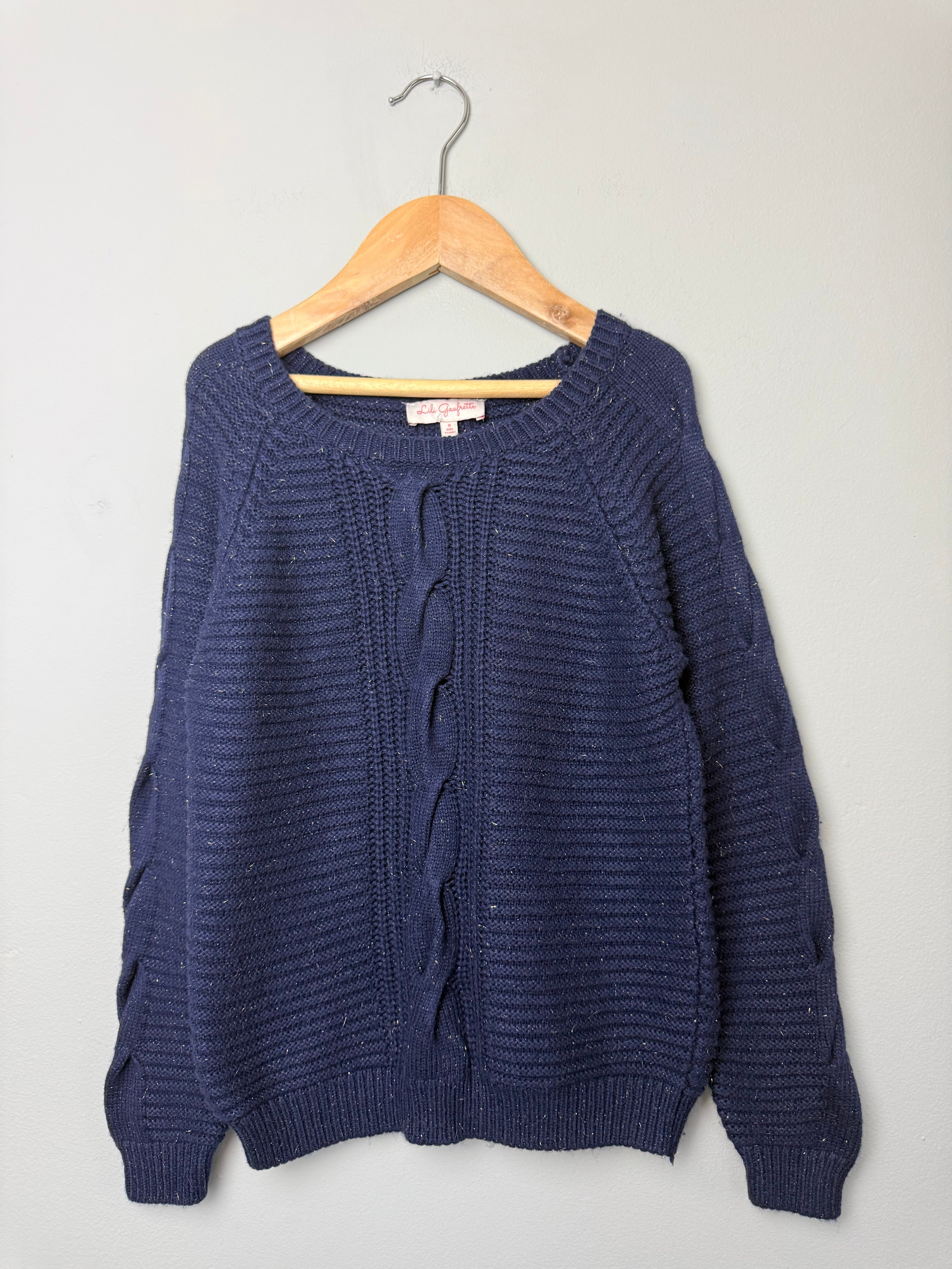 Lili Gaufrette Navy & Gold Thread Knit Jumper - Girls 8 Years - Discounted high street clothing for children, ladies and men including everyday wear and seasonal styles. UK online