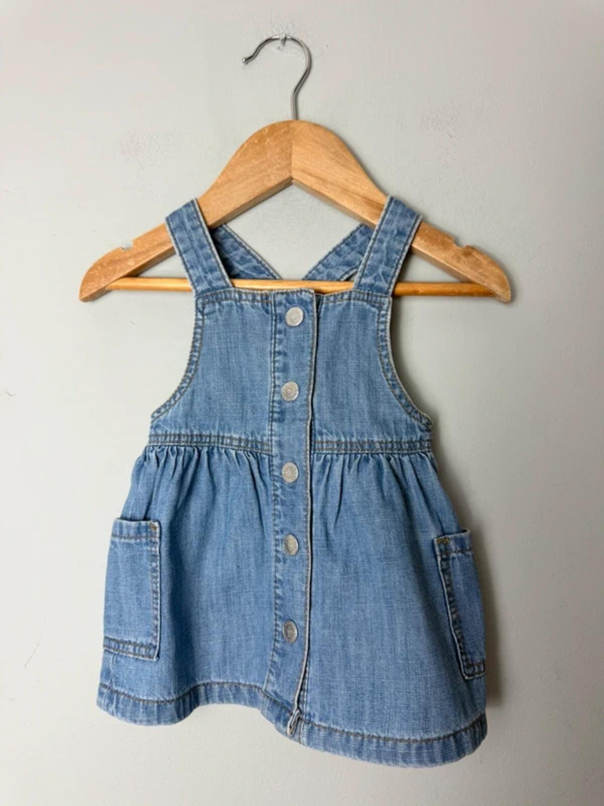 M&S Blue Denim Pinafore Dress with Pockets - Girls 0 - 3 Months - Discounted high street clothing for children, ladies and men including everyday wear and seasonal styles. UK online