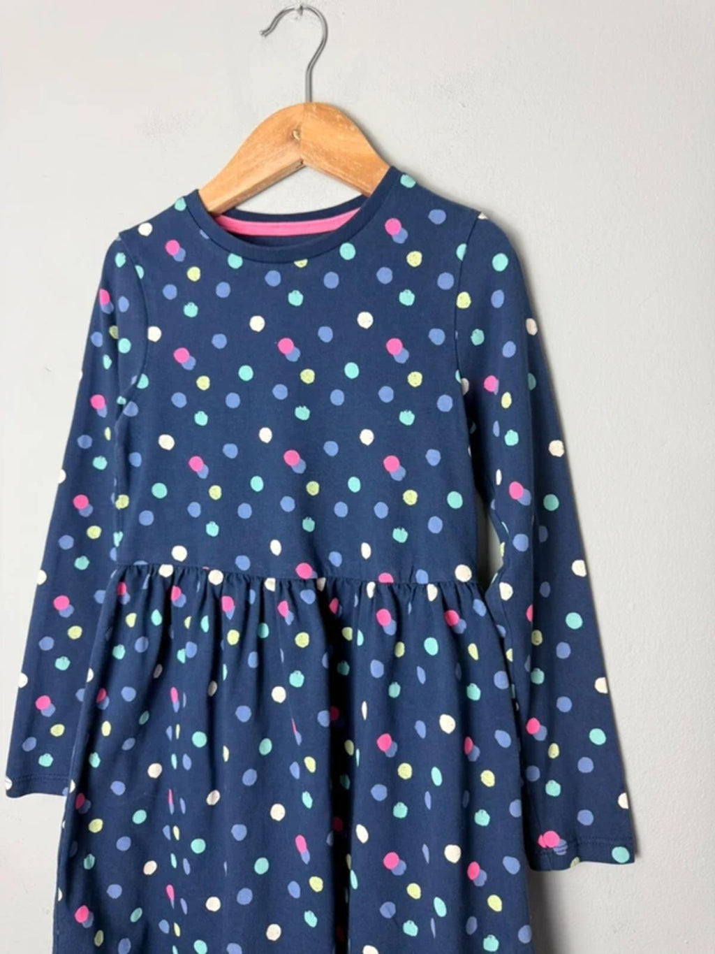 M&S Navy & Multicolour Polka Dot Long Sleeve Dress - Girls 6 - 7 Years - Discounted high street clothing for children, ladies and men including everyday wear and seasonal styles. UK online
