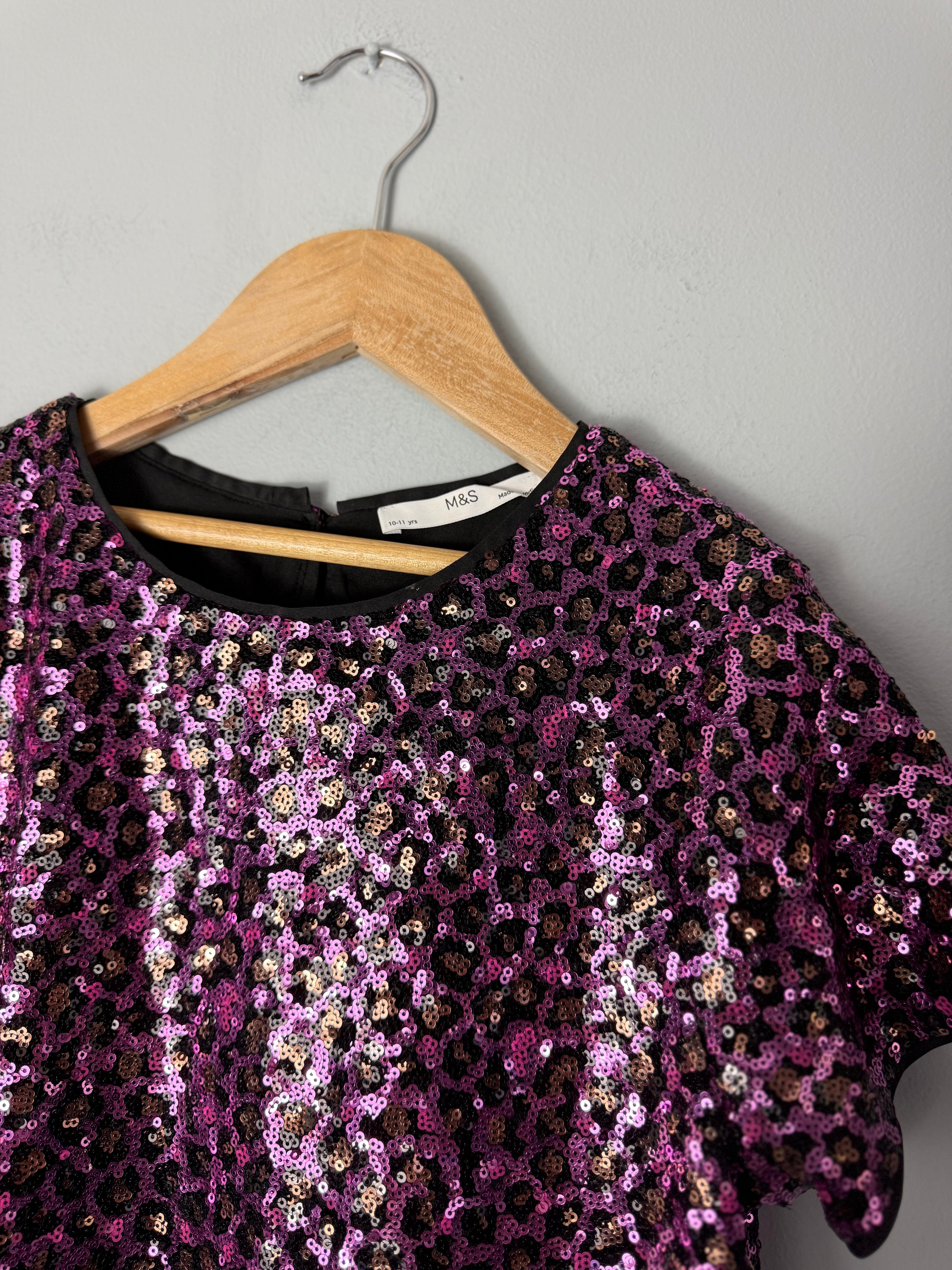 M&S Pink Purple Sequin Party Dress - Girls 10 - 11 Years - Discounted high street clothing for children, ladies and men including everyday wear and seasonal styles. UK online