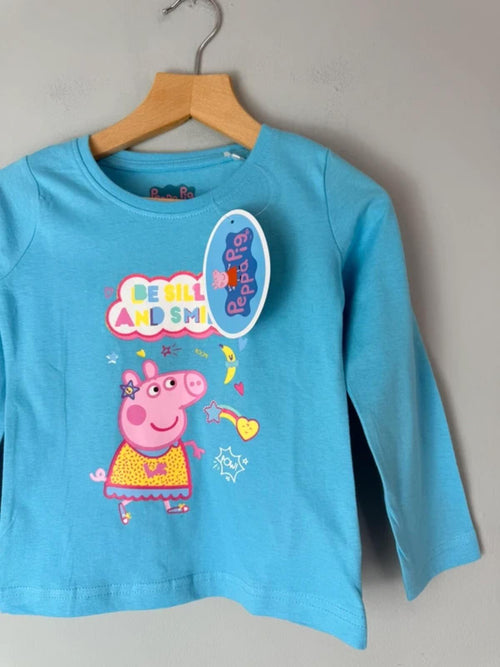 NEW Blue Peppa Pig Long Sleeve Top - Girls 2 - 3 Years 98cm - Discounted high street clothing for children, ladies and men including everyday wear and seasonal styles. UK online