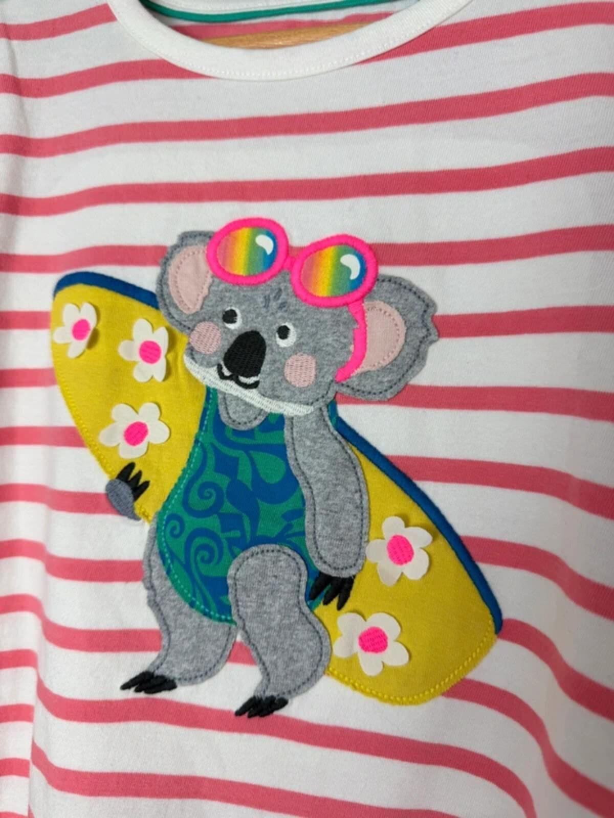 NEW Ex Boden Pink Striped Surfing Koala Short Sleeve Top - Girls 5 - 6 Years - Discounted high street clothing for children, ladies and men including everyday wear and seasonal styles. UK online
