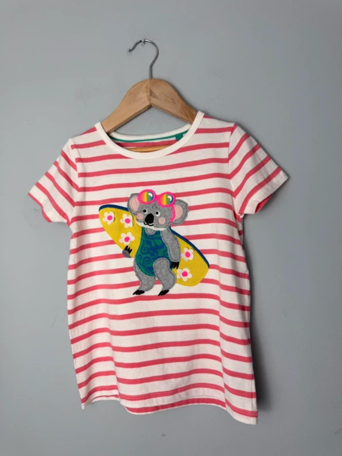 NEW Ex Boden Pink Striped Surfing Koala Short Sleeve Top - Girls 5 - 6 Years - Discounted high street clothing for children, ladies and men including everyday wear and seasonal styles. UK online