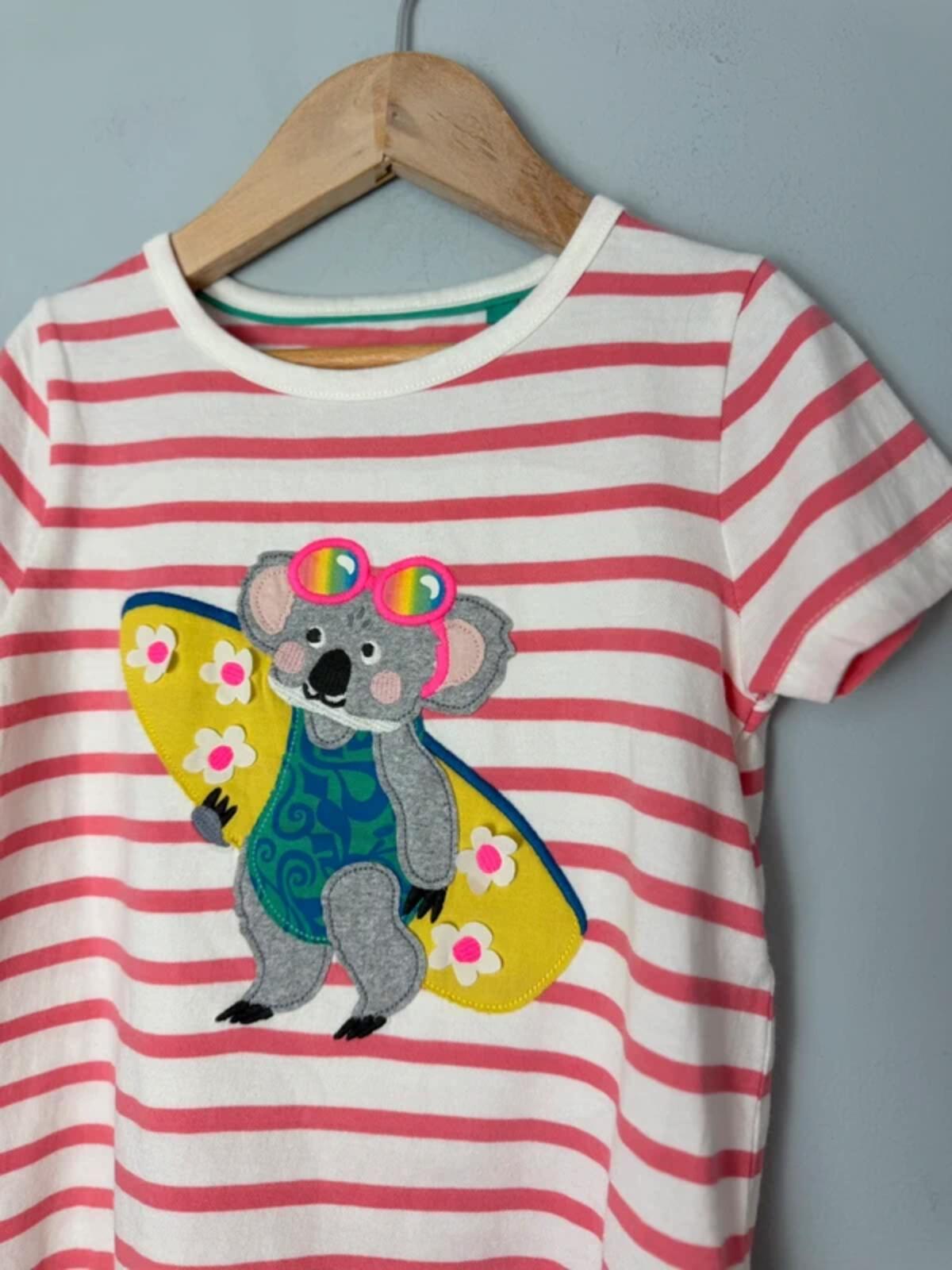 NEW Ex Boden Pink Striped Surfing Koala Short Sleeve Top - Girls 5 - 6 Years - Discounted high street clothing for children, ladies and men including everyday wear and seasonal styles. UK online