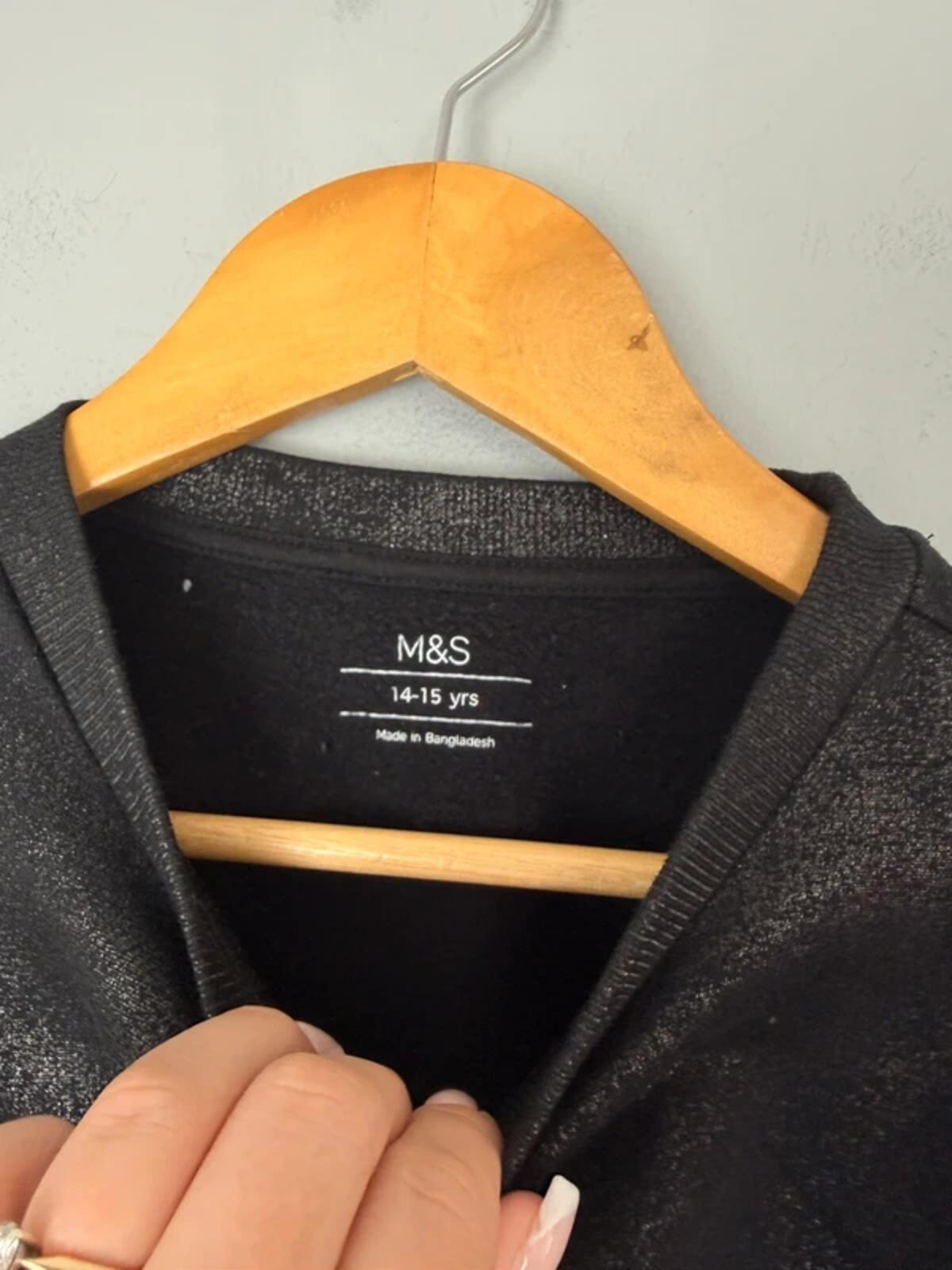 NEW Ex M&S Black Foil Detail Cropped Sweater Jumper - Girls 14 - 15 Years - Discounted high street clothing for children, ladies and men including everyday wear and seasonal styles. UK online