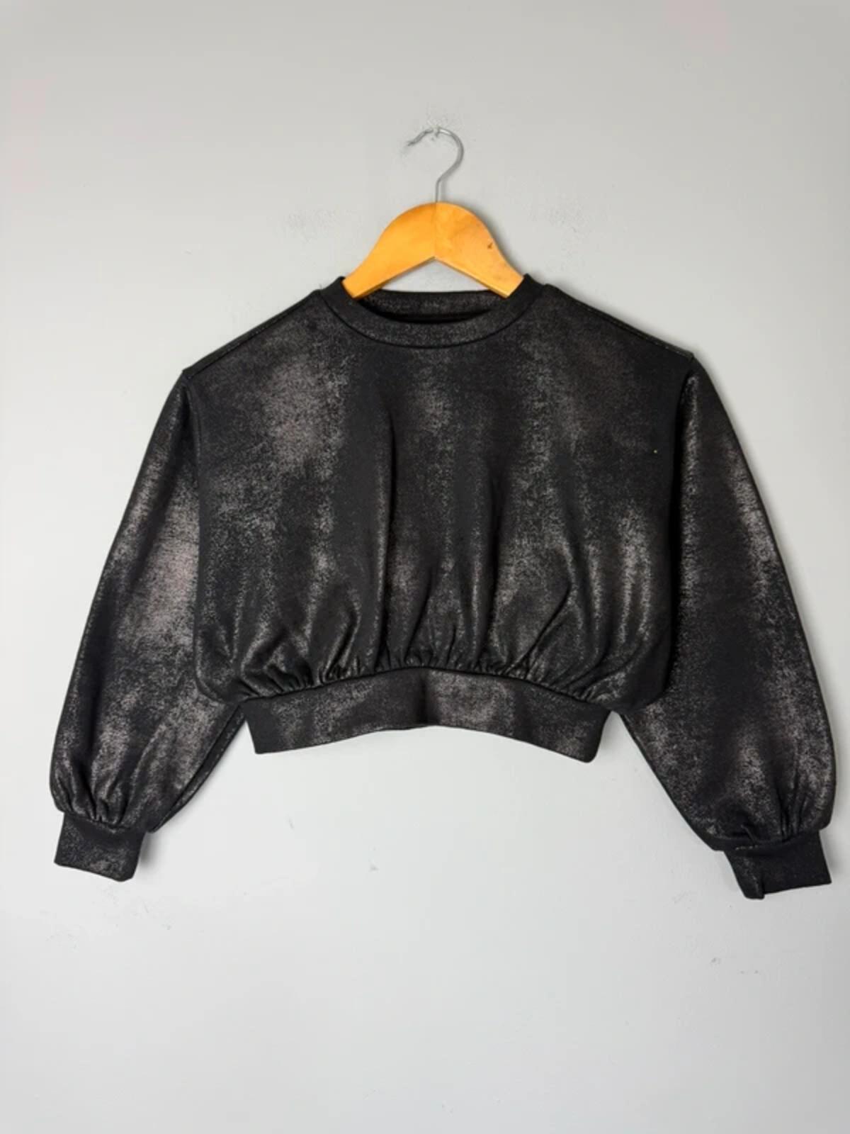 NEW Ex M&S Black Foil Detailed Sweater Jumper - Girls 8 - 9 Years - Discounted high street clothing for children, ladies and men including everyday wear and seasonal styles. UK online