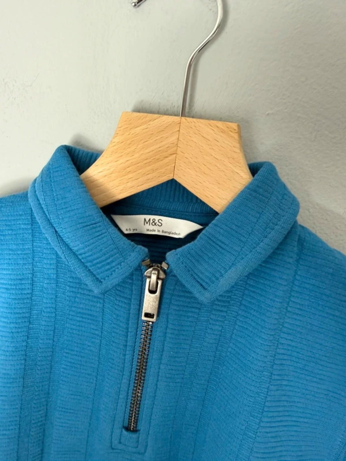 NEW Ex M&S Blue Quarter Zip Short Sleeve Polo Shirt - Boys 4 - 5 Years - Discounted high street clothing for children, ladies and men including everyday wear and seasonal styles. UK online