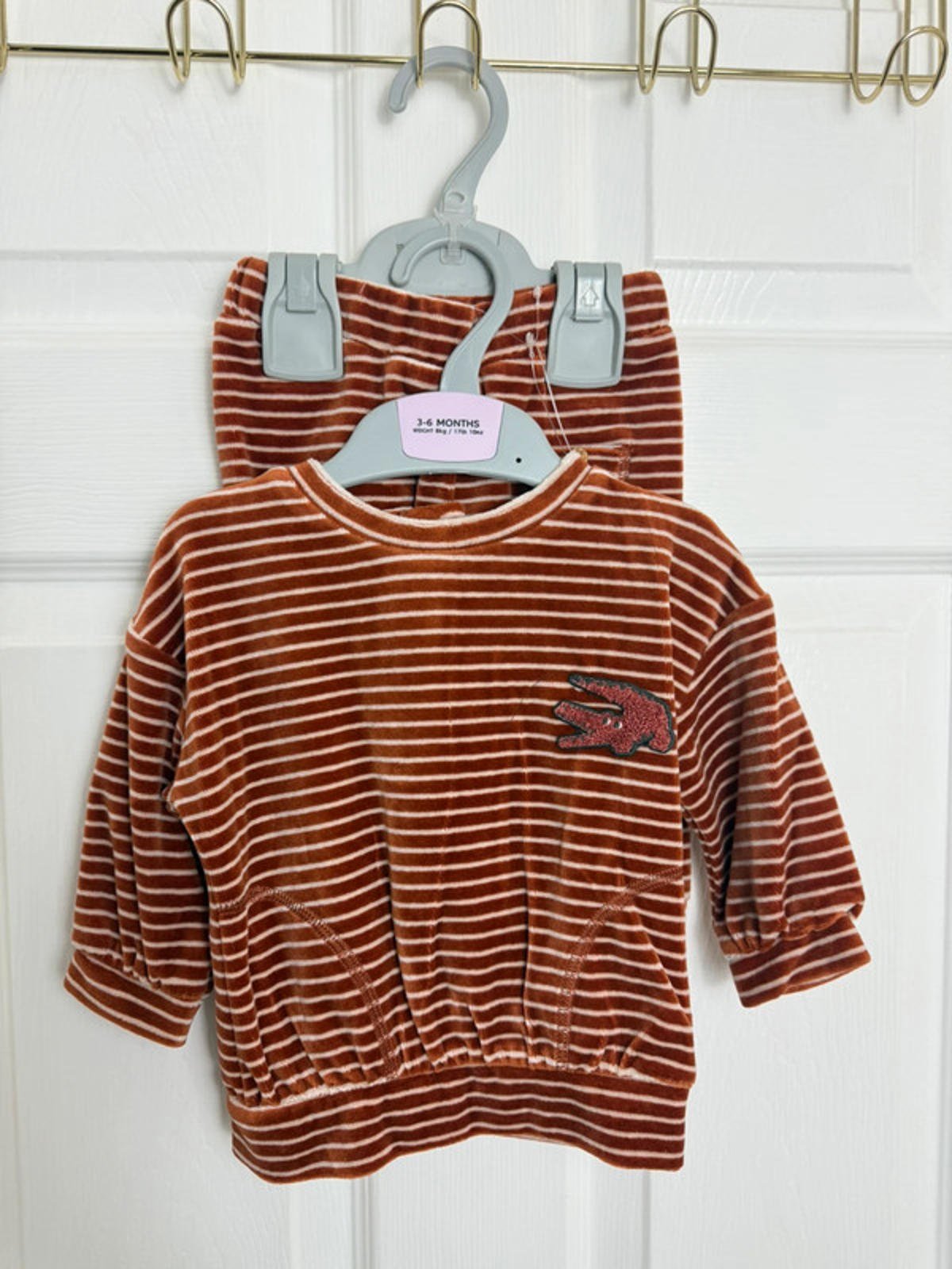 NEW Ex M&S Burnt Orange Velour 2 Piece Outfit Boys 3 - 6 Months - Discounted high street clothing for children, ladies and men including everyday wear and seasonal styles. UK online