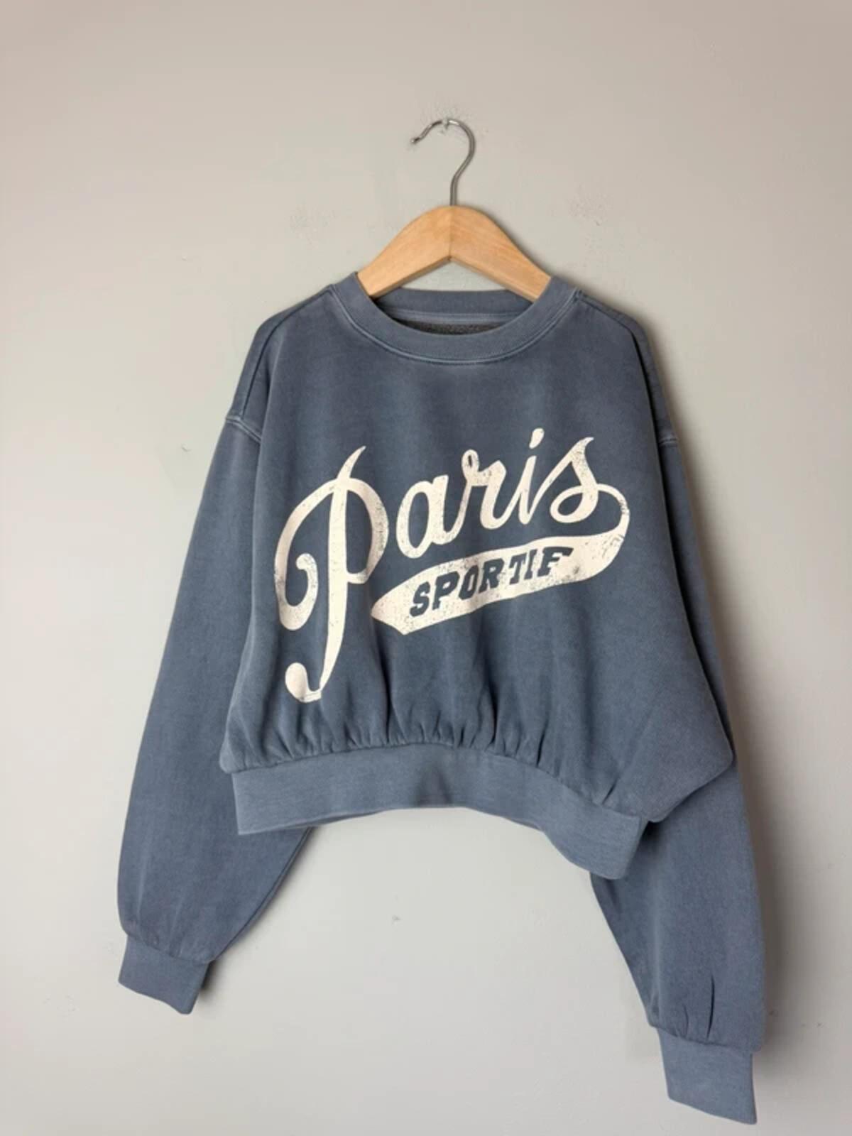 NEW Ex M&S Cotton Rich Paris Blue Cropped Sweater Jumper - Girls 9 - 10 Years - Discounted high street clothing for children, ladies and men including everyday wear and seasonal styles. UK online