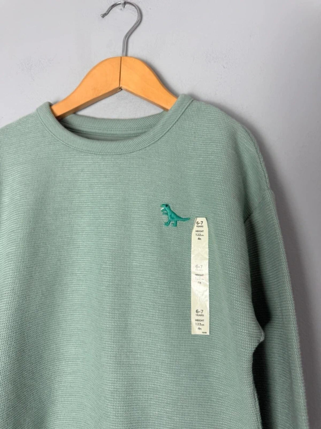 NEW Ex M&S Green Dinosaur Waffle Knit Jumper - Boys 6 - 7 Years - Discounted high street clothing for children, ladies and men including everyday wear and seasonal styles. UK online