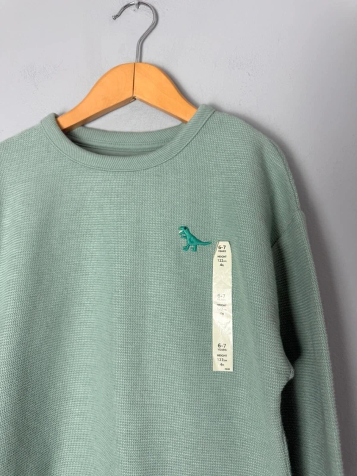 NEW Ex M&S Green Dinosaur Waffle Knit Jumper - Boys 6 - 7 Years - Discounted high street clothing for children, ladies and men including everyday wear and seasonal styles. UK online