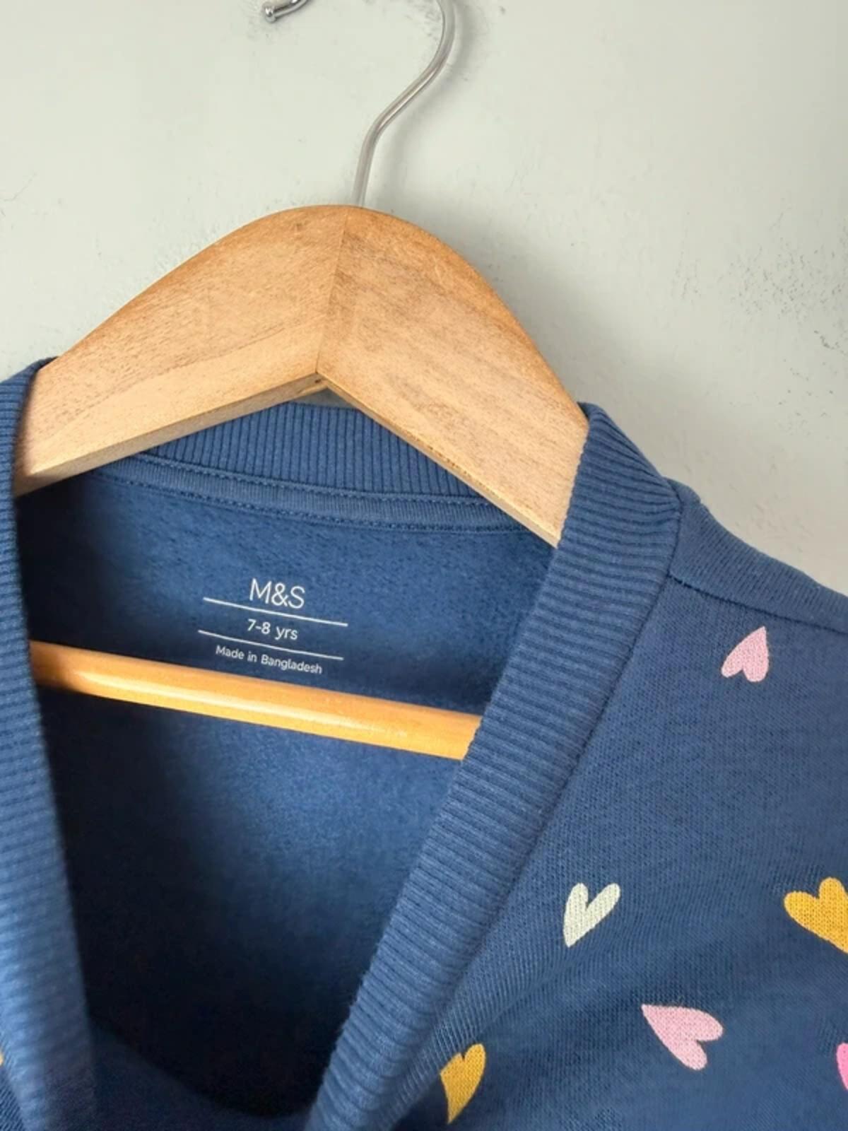 NEW Ex M&S Navy & Multicolour Heart Sweater Jumper - Girls 7 - 8 Years - Discounted high street clothing for children, ladies and men including everyday wear and seasonal styles. UK online