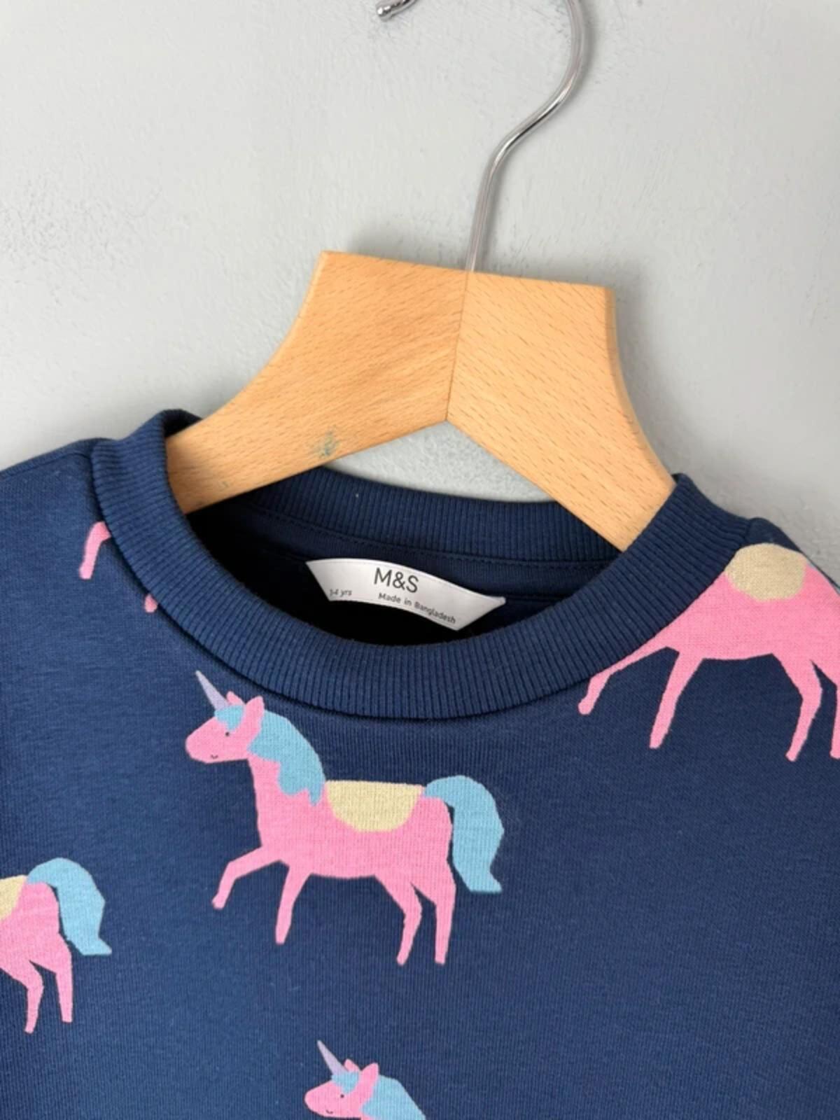 NEW Ex M&S Navy & Pink Unicorn Jumper Sweatshirt - Girls 3 - 4 Years - Discounted high street clothing for children, ladies and men including everyday wear and seasonal styles. UK online
