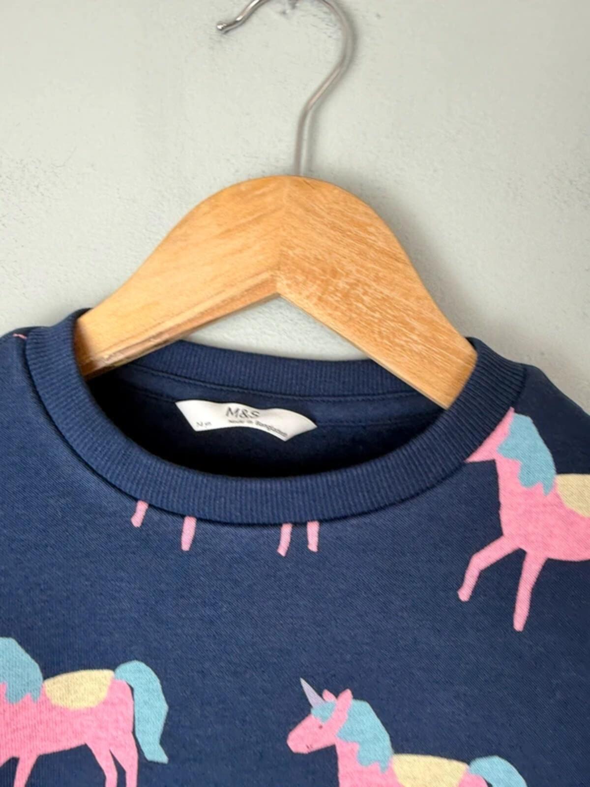 NEW Ex M&S Navy & Pink Unicorn Sweater Jumper - Girls 7 - 8 Years - Discounted high street clothing for children, ladies and men including everyday wear and seasonal styles. UK online