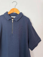 NEW Ex M&S Navy Ribbed Quarter Zip Short Sleeve Polo Shirt - Boys 10 - 11 Years - Discounted high street clothing for children, ladies and men including everyday wear and seasonal styles. UK online