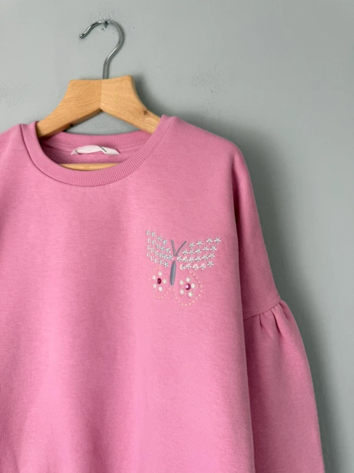 NEW Ex M&S Pink Floral Butterfly Sweatshirt Jumper - Girls 7 - 8 Years - Discounted high street clothing for children, ladies and men including everyday wear and seasonal styles. UK online