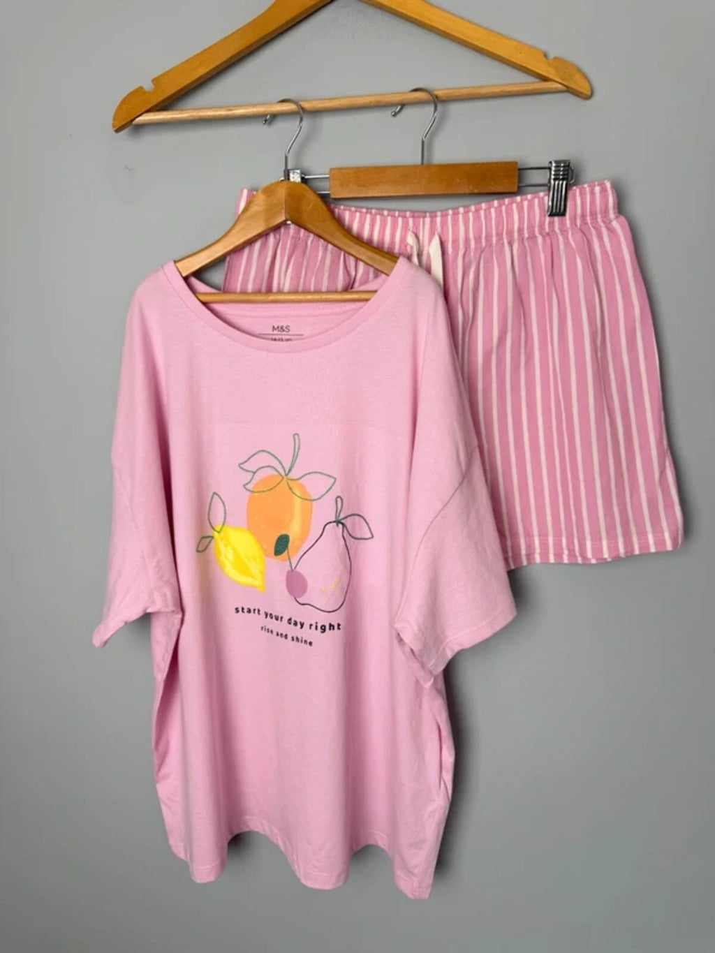 NEW Ex M&S Pink Fruit Lemon Orange 2 Piece Summer Pyjama Set - Girls 14 - 15 Years - Discounted high street clothing for children, ladies and men including everyday wear and seasonal styles. UK online