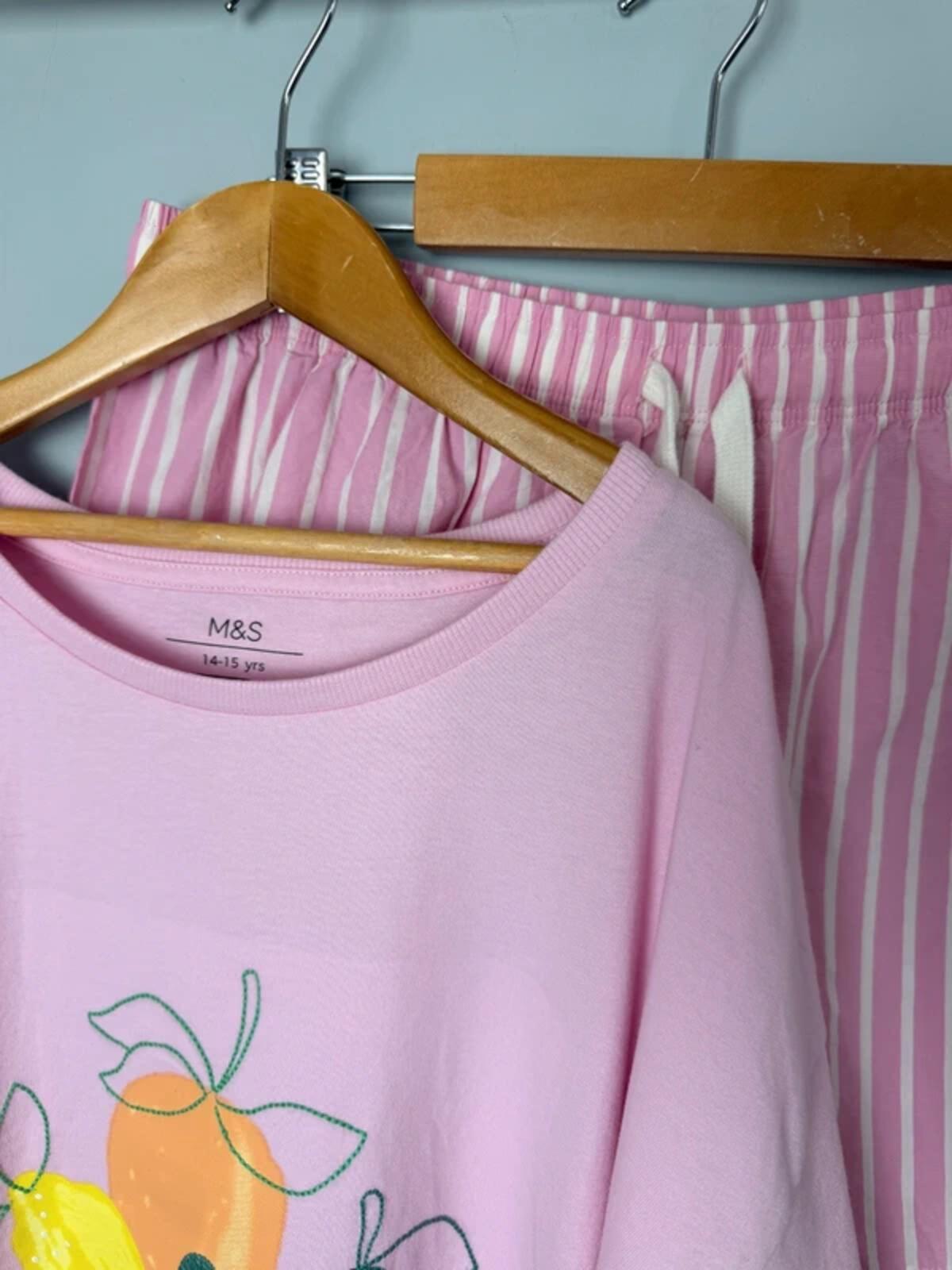 NEW Ex M&S Pink Fruit Lemon Orange 2 Piece Summer Pyjama Set - Girls 14 - 15 Years - Discounted high street clothing for children, ladies and men including everyday wear and seasonal styles. UK online