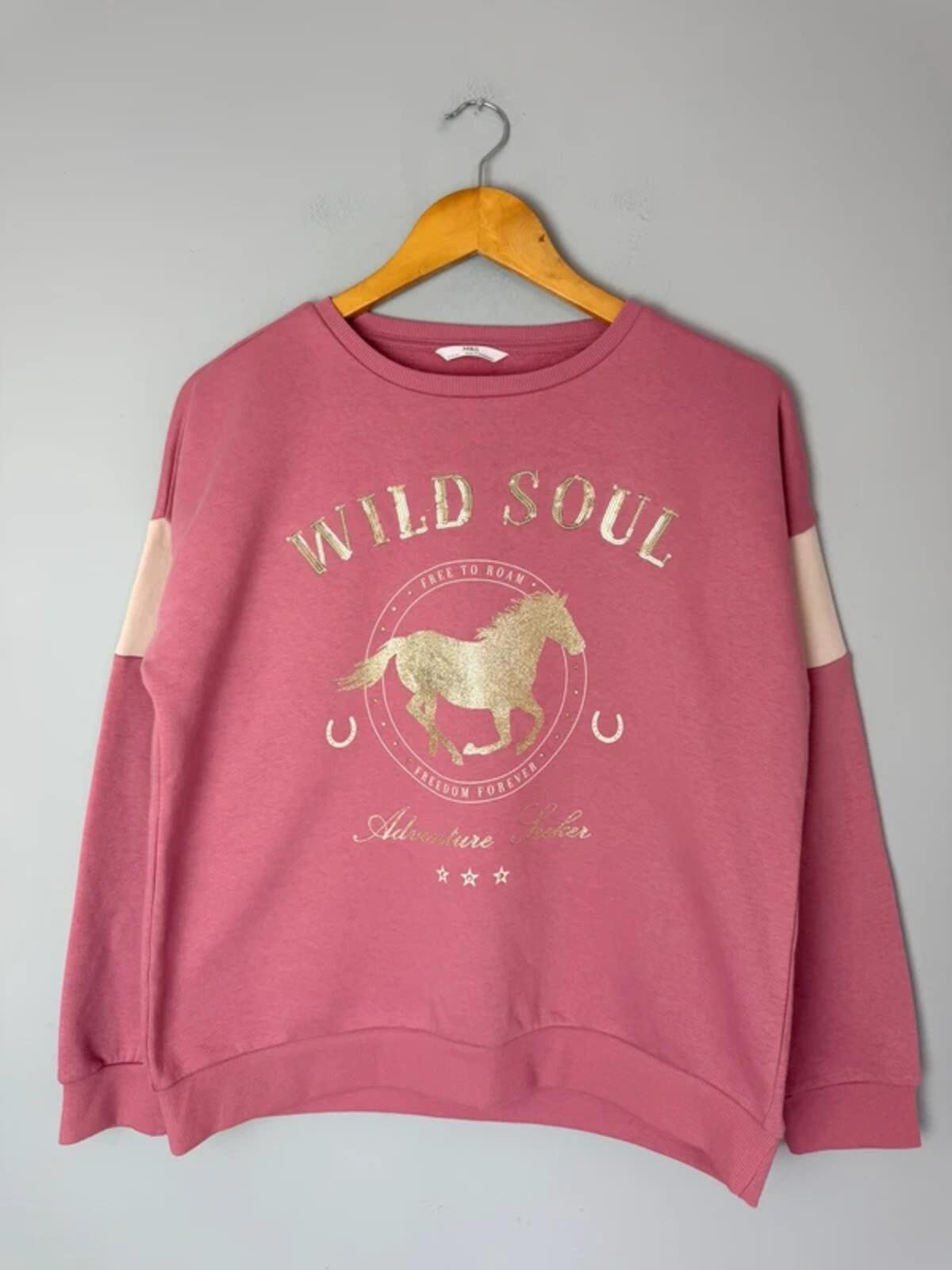 NEW Ex M&S Pink Wild Soul Horse Sweater Jumper - Girls 13 - 14 Years - Discounted high street clothing for children, ladies and men including everyday wear and seasonal styles. UK online