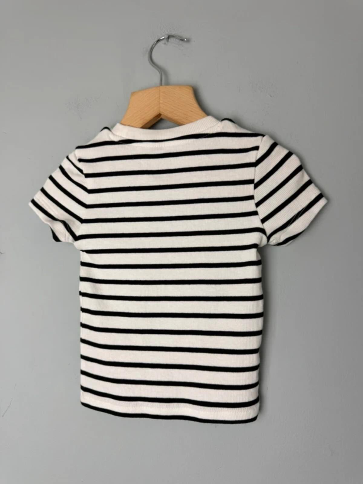 NEW Ex M&S White & Black Striped Short Sleeve Top 3 - 4 Years - Discounted high street clothing for children, ladies and men including everyday wear and seasonal styles. UK online