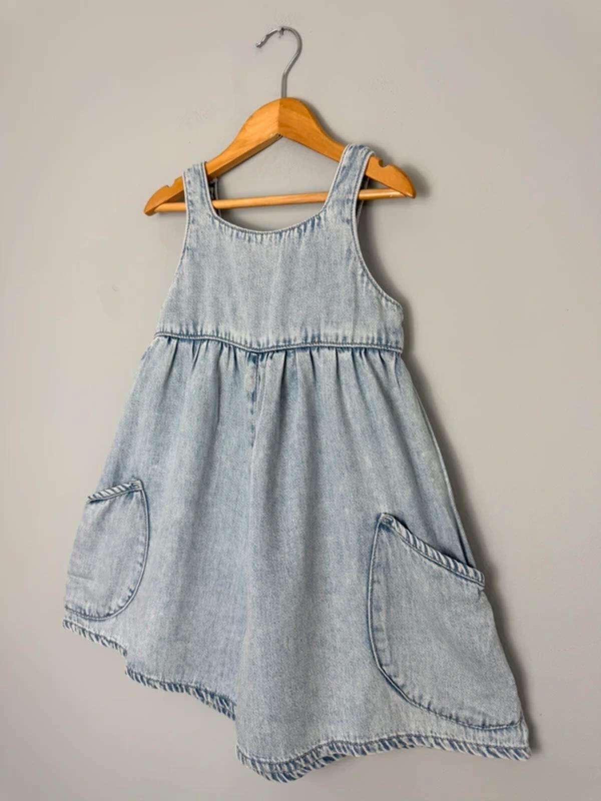New Ex Next 100% Cotton Light Blue Wash Denim Playsuit - Girls 6 Years - Discounted high street clothing for children, ladies and men including everyday wear and seasonal styles. UK online