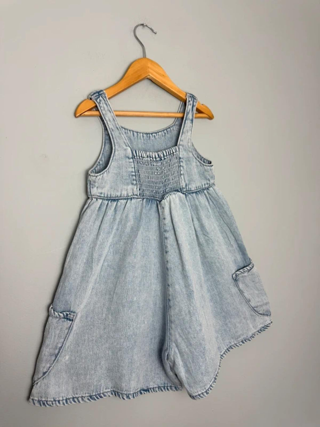 New Ex Next 100% Cotton Light Blue Wash Denim Playsuit - Girls 6 Years - Discounted high street clothing for children, ladies and men including everyday wear and seasonal styles. UK online
