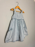 New Ex Next 100% Cotton Light Blue Wash Denim Playsuit - Girls 6 Years - Discounted high street clothing for children, ladies and men including everyday wear and seasonal styles. UK online