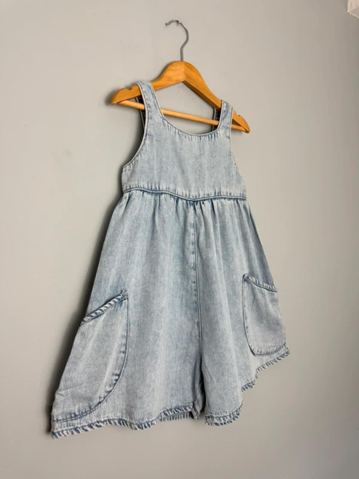 New Ex Next 100% Cotton Light Blue Wash Denim Playsuit - Girls 6 Years - Discounted high street clothing for children, ladies and men including everyday wear and seasonal styles. UK online