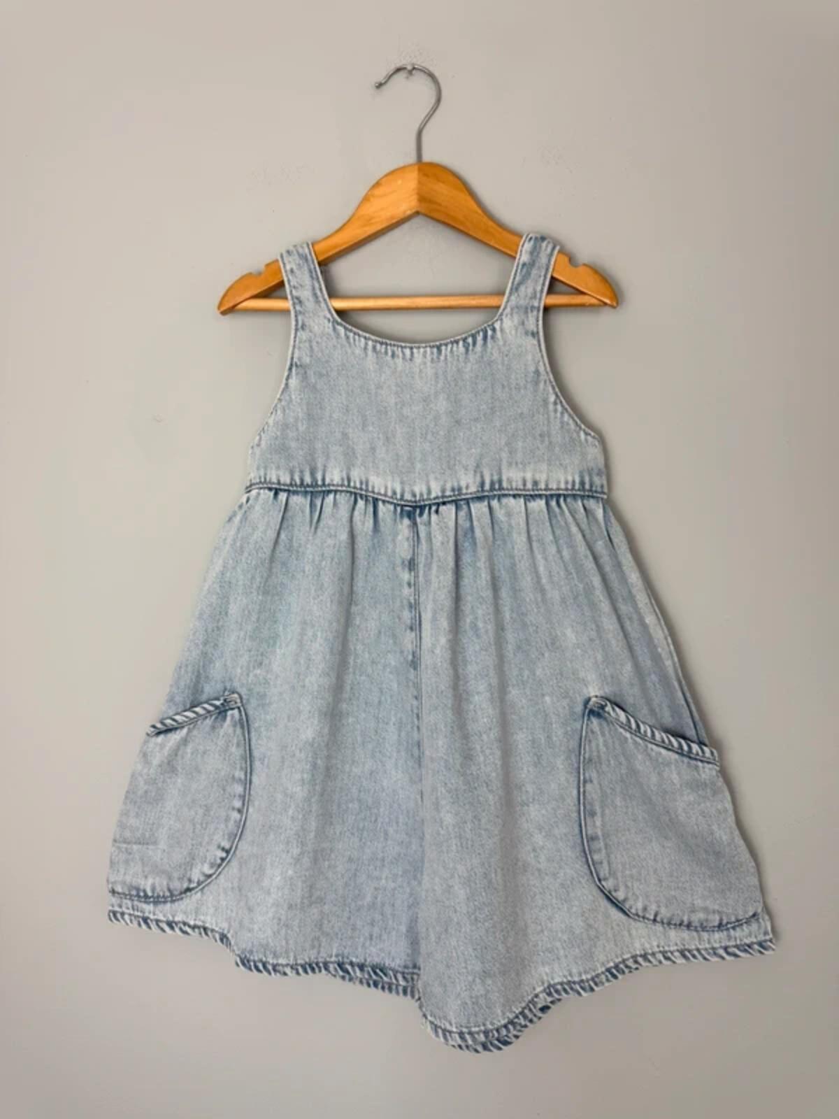 New Ex Next 100% Cotton Light Blue Wash Denim Playsuit - Girls 6 Years - Discounted high street clothing for children, ladies and men including everyday wear and seasonal styles. UK online