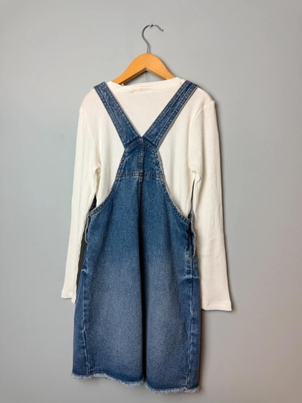 NEW George 2 Part Denim Dungaree Dress & White Ribbed Long Sleeve Top Outfit Size 8 - 9 Years Girls - Discounted high street clothing for children, ladies and men including everyday wear and seasonal styles. UK online