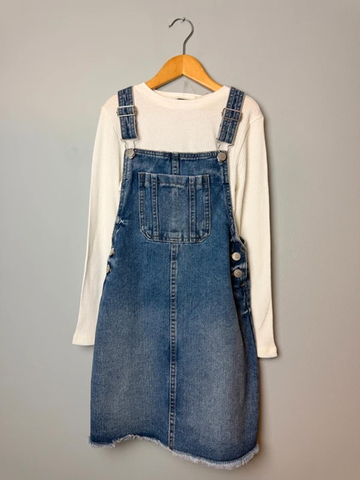 NEW George 2 Part Denim Dungaree Dress & White Ribbed Long Sleeve Top Outfit Size 8 - 9 Years Girls - Discounted high street clothing for children, ladies and men including everyday wear and seasonal styles. UK online
