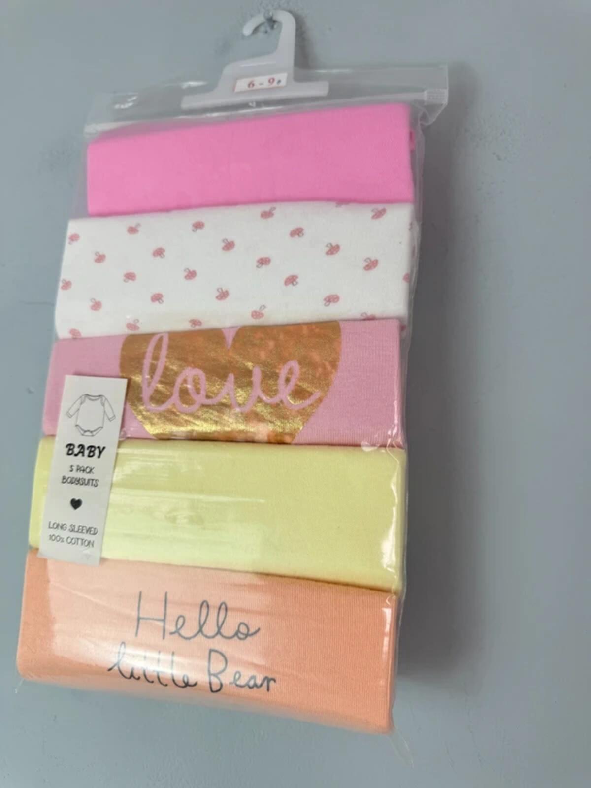 NEW Long Sleeve Bodysuits - Mixed Brands - Girls 6 - 9 Months - Discounted high street clothing for children, ladies and men including everyday wear and seasonal styles. UK online