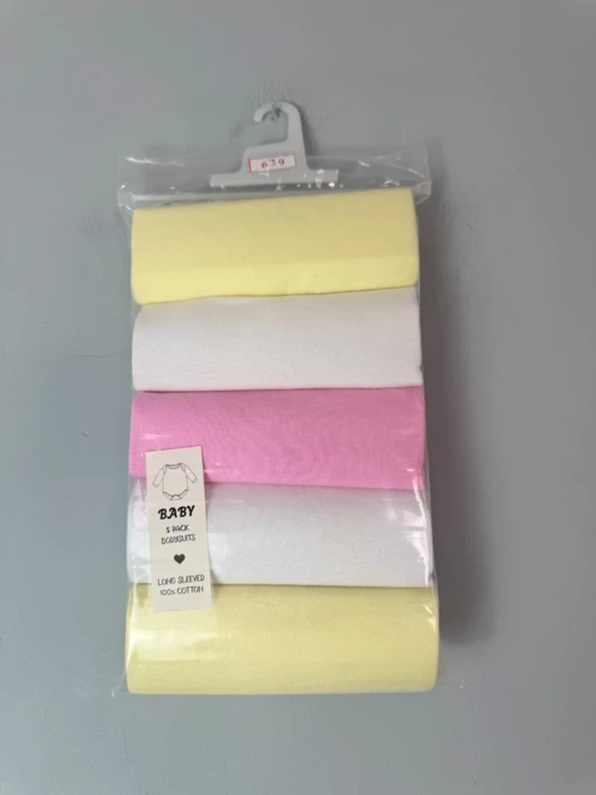 NEW Long Sleeve Bodysuits - Mixed Brands - Yellow Pink Girls 6 - 9 Months - Discounted high street clothing for children, ladies and men including everyday wear and seasonal styles. UK online