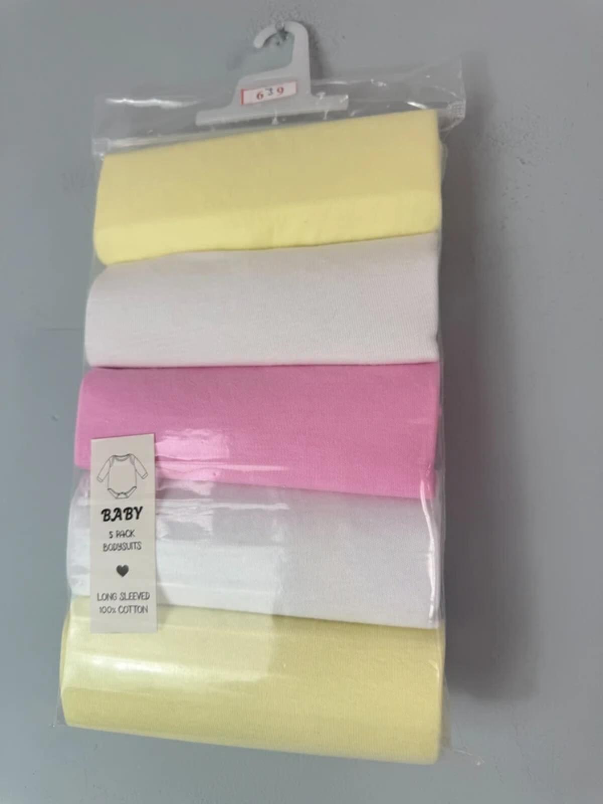 NEW Long Sleeve Bodysuits - Mixed Brands - Yellow Pink Girls 6 - 9 Months - Discounted high street clothing for children, ladies and men including everyday wear and seasonal styles. UK online