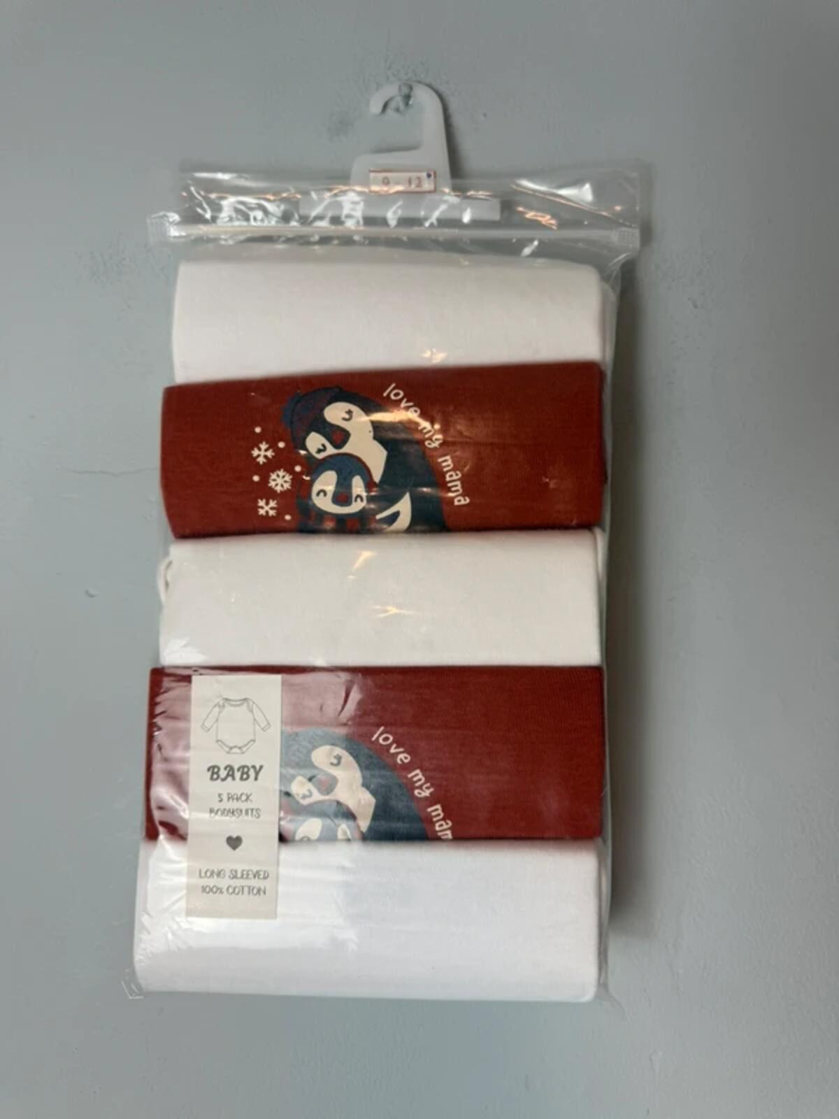 NEW Long Sleeve Penguin Baby Bodysuits - Mixed Brands - Neutral Size 9 - 12 Months - Discounted high street clothing for children, ladies and men including everyday wear and seasonal styles. UK online