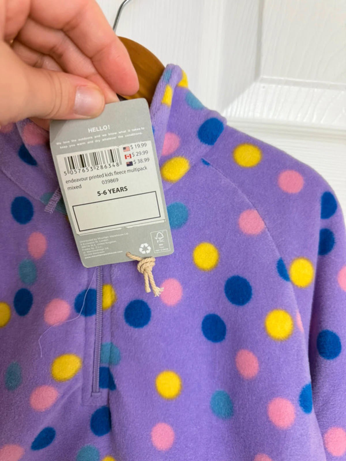 NEW Mountain Warehouse Purple Polkadot Quarter Zip pullover fleece Girls 5 - 6 Years - Discounted high street clothing for children, ladies and men including everyday wear and seasonal styles. UK online