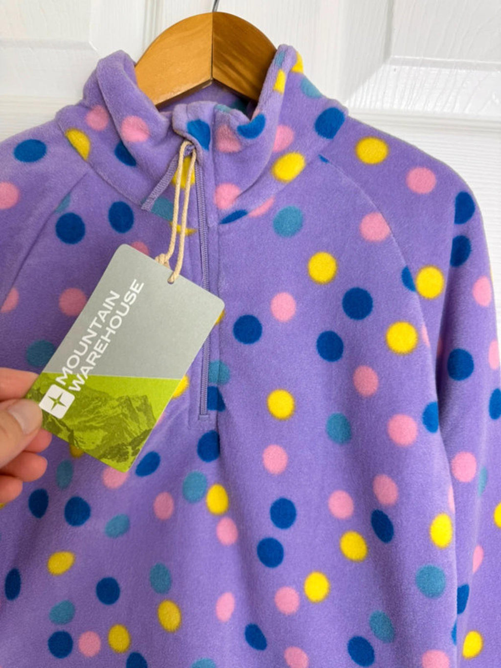 NEW Mountain Warehouse Purple Polkadot Quarter Zip pullover fleece Girls 5 - 6 Years - Discounted high street clothing for children, ladies and men including everyday wear and seasonal styles. UK online